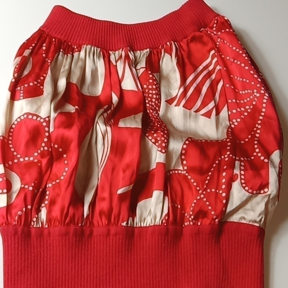 BEBE RIBBED STRETCH SILK SWEATER HALTER TOP BLOUSE JUNIORS WOMANS EXCELLENT COND